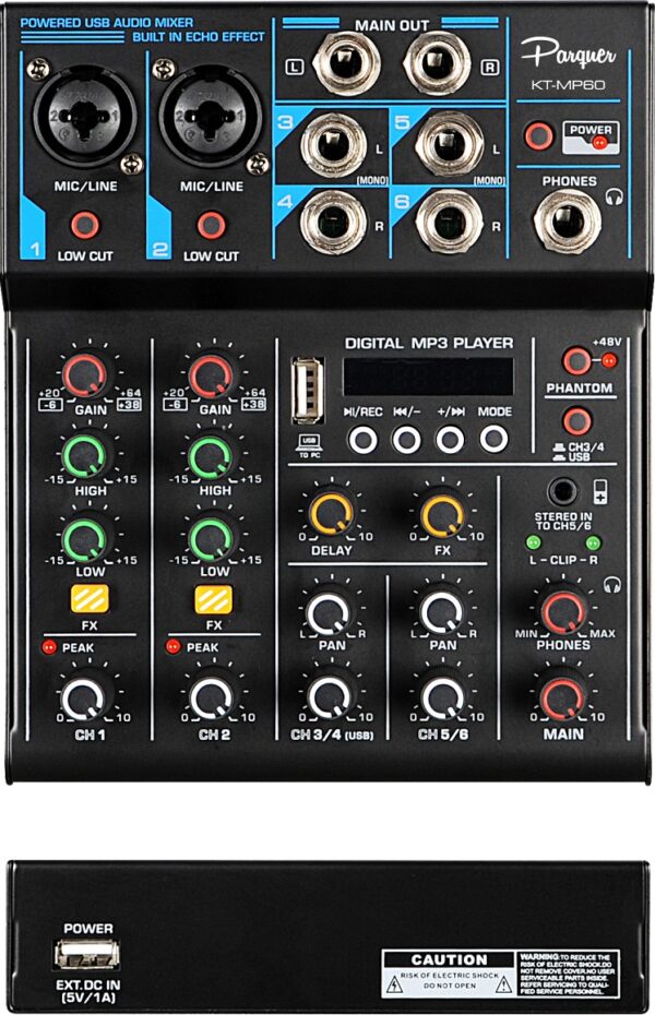 Placa De Sonido Audio KTMP60 Sonido Mixer Interfaz 6 Canales Phantom Bluetooth Usb Delay IVA 10,5% PARQUER