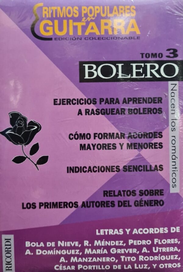 Libro Ritmos Populares en Guitarra Nro 3 Bolero Ricordi ALEYMAR
