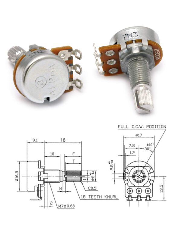 Potenciometro B250K Mini Lineal Tono Alpha ALEYMAR