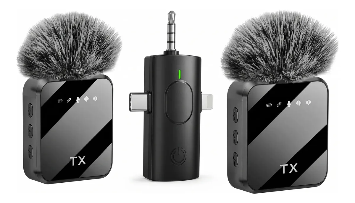 Micrófono Inalámbrico M12 Corbatero Doble Voz De Solapa Lavalier Conector C Y Lighting Para Grabación De Cámara, Altavoz, Celular IBEK CAMBO