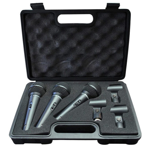 Microfono Dinamico DM3S Voz Cardioide Kit X 3 Con Valija y Pipetas Leem FAMA