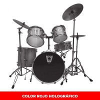 Batería Acústica De 5 Cuerpos WOTAN W-ACOUSTICS-DRUM6K-RD Color Rojo Holográfico XPRO