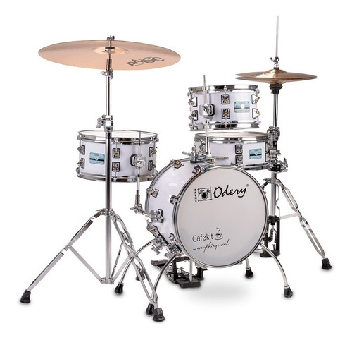 Bateria Acustica 4 Cuerpos ODERY Cafe Kit WH Con Fierros INTERMUSICA