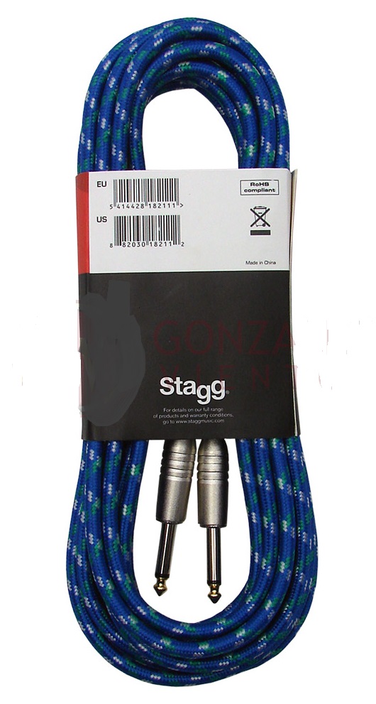 Cable De Tela SGC6VTBL PLUG-PLUG 6mts Color Azul Stagg MJ MUSIC