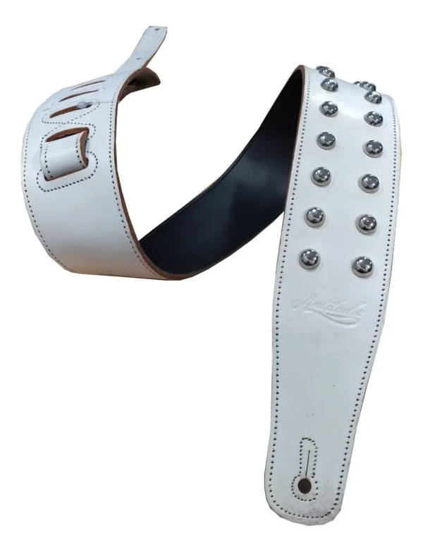 Correa Para Guitarra-Bajo 90900 De Eco Cuero Con Tachas Blanca PARQUER