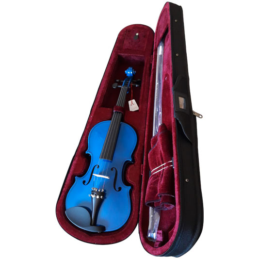 Violin STRADELLA 4/4 Azul-Tapa Pino Maciza-Aros Y Fondo Maple Macizo-Microafinadores-Estuche-Arco MJ MUSIC