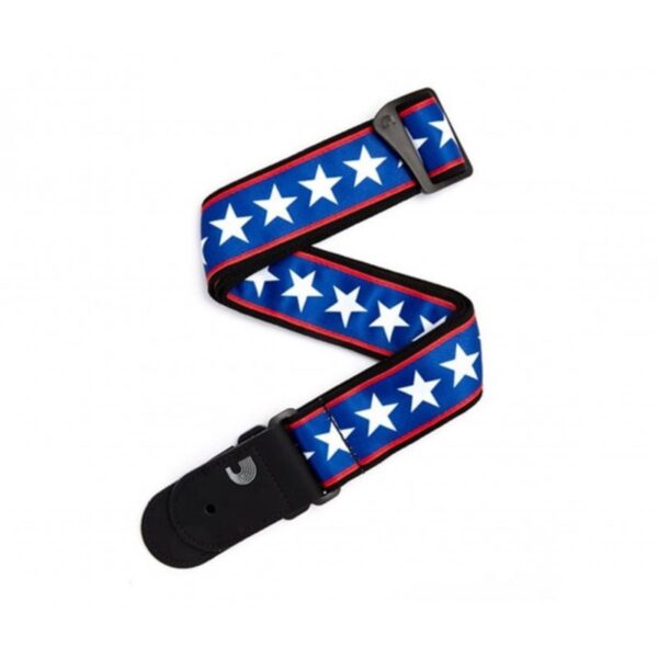 Correa 50A10 Para Guitarra Ancho: 5cm. Largo: 90cm A 1,50Mts Cuero/Tela Stars & Stripes Azul y Roja Daddario XPRO