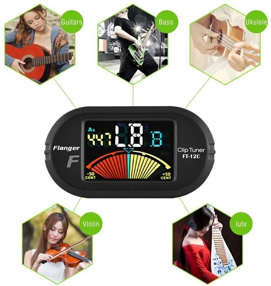 Afinador Clip Guitarra Bajo Violin Ukelele FT12C Cromatico Con Pantalla Flanger KAIRON - Imagen 4