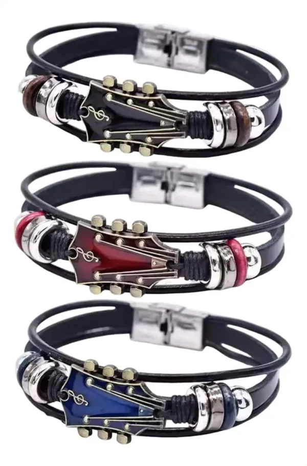 Pulsera De Guitarra PULS De Cuero Negro Rojo Varios Colores CAMBO