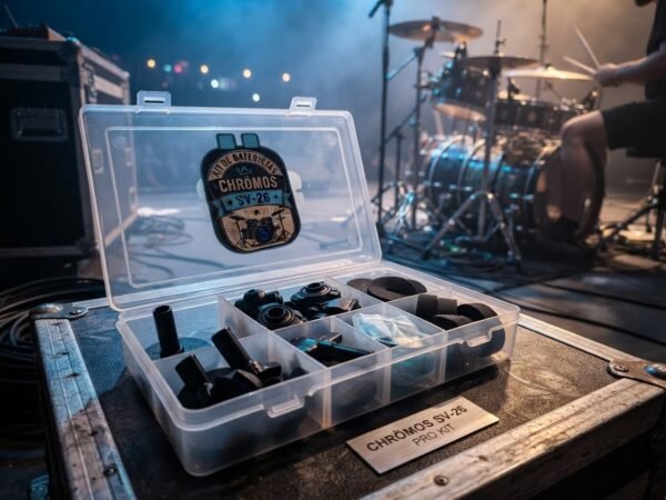Kit SV26 Para Bateristas En Caja Plastica (felpas, bases, geles, llave y mas) CHROMOS